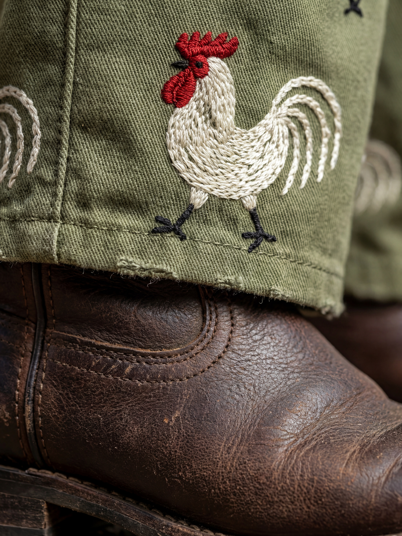 Rooster embroidered jumpsuit, back view