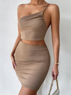Asymmetrical Strap Mini Dress with Waist Cutout