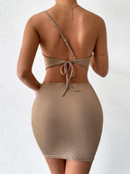 Asymmetrical Strap Mini Dress with Waist Cutout