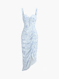 Floral Ruched Midi Corset Dress - Figure-Flattering & Elegant