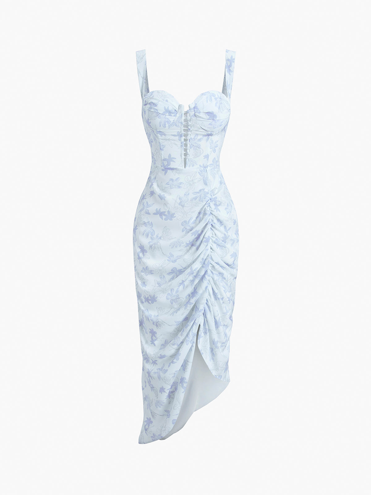 Floral Ruched Midi Corset Dress - Figure-Flattering & Elegant