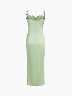 Elegant Floral Satin Midi Dress