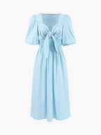 Effortless Linen-Cotton Front-Tie Midi Dress