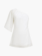 Aegean Cotton-Linen One-Sleeve Short Dress – Effortless Summer Chic