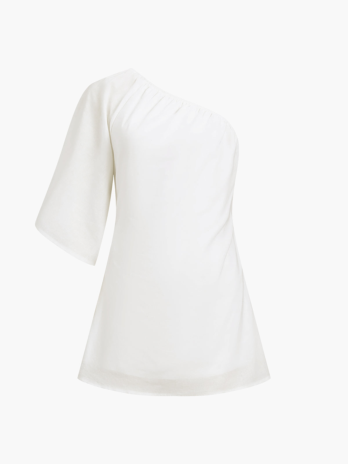 Aegean Cotton-Linen One-Sleeve Short Dress – Effortless Summer Chic