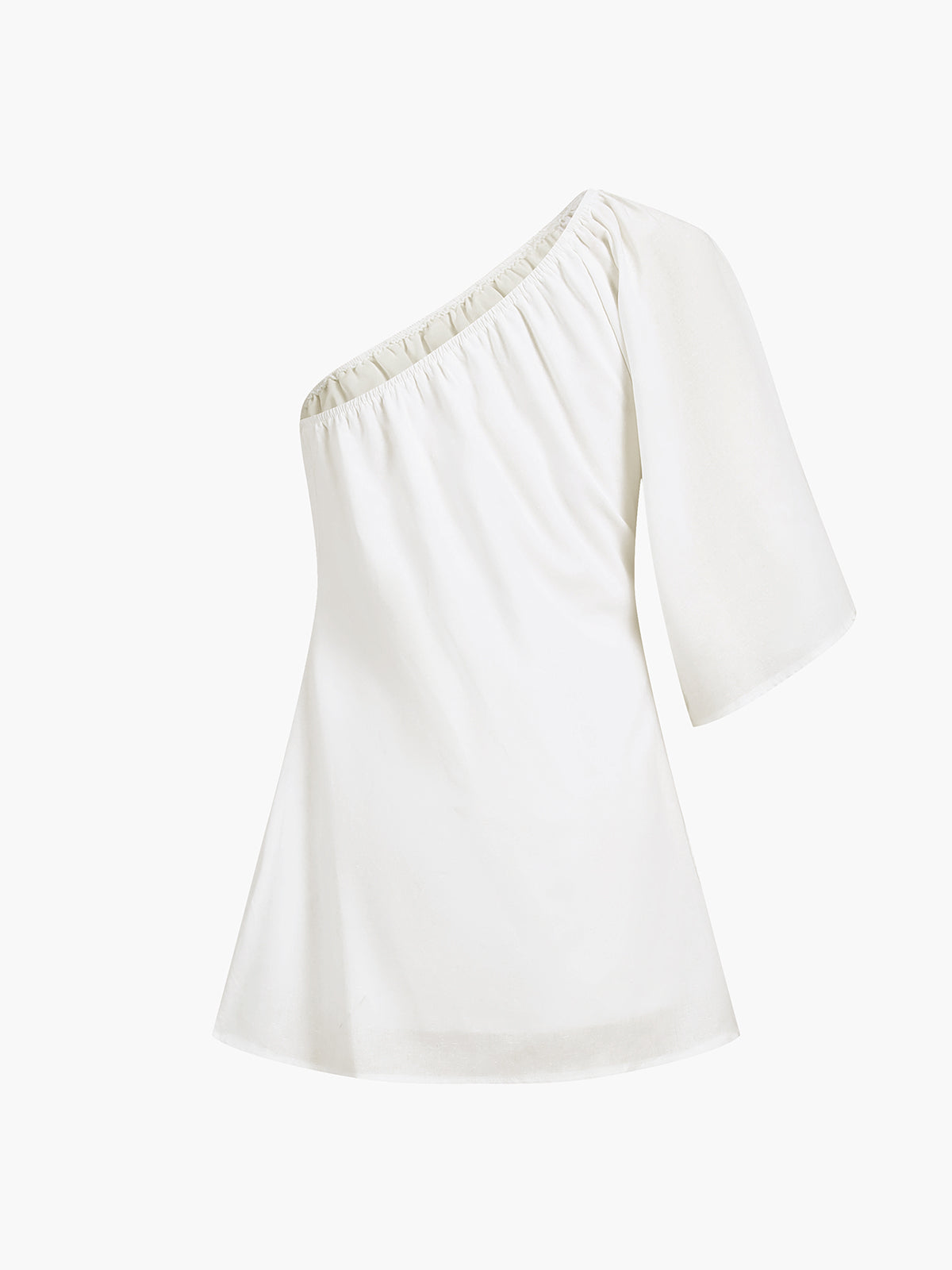 Aegean Cotton-Linen One-Sleeve Short Dress – Effortless Summer Chic