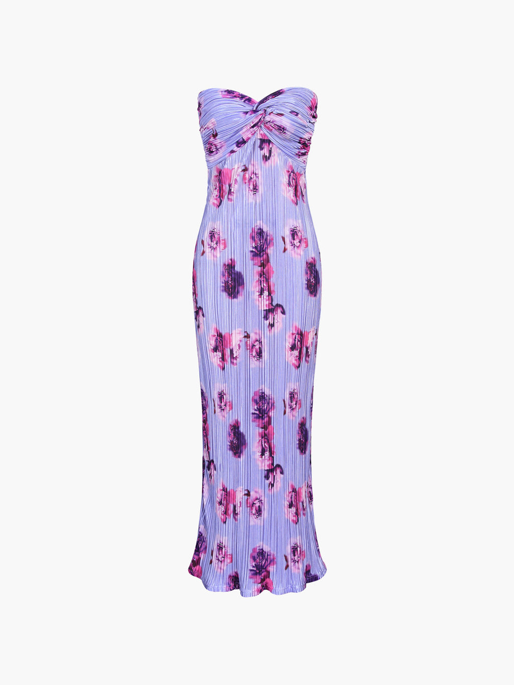 Floral Plisse Twist Tube Maxi Dress