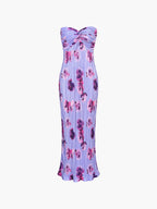 Floral Plisse Twist Tube Maxi Dress