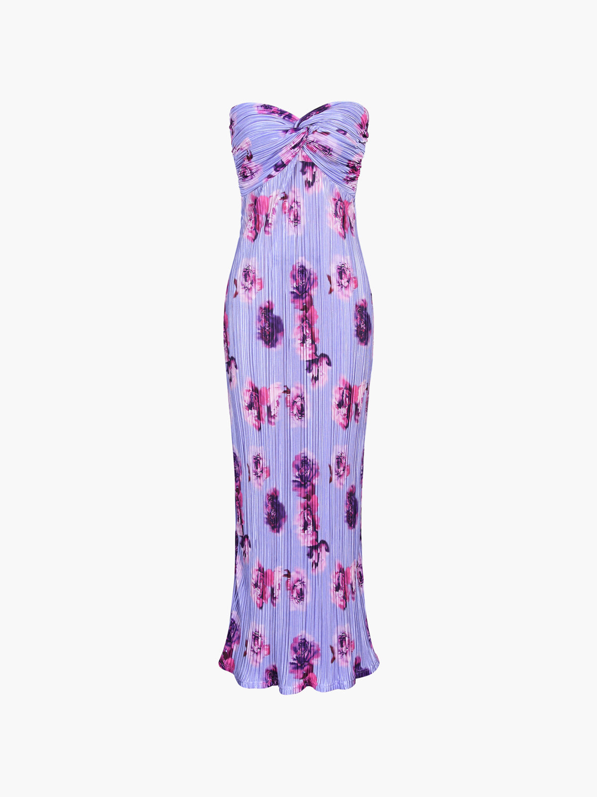Floral Plisse Twist Tube Maxi Dress