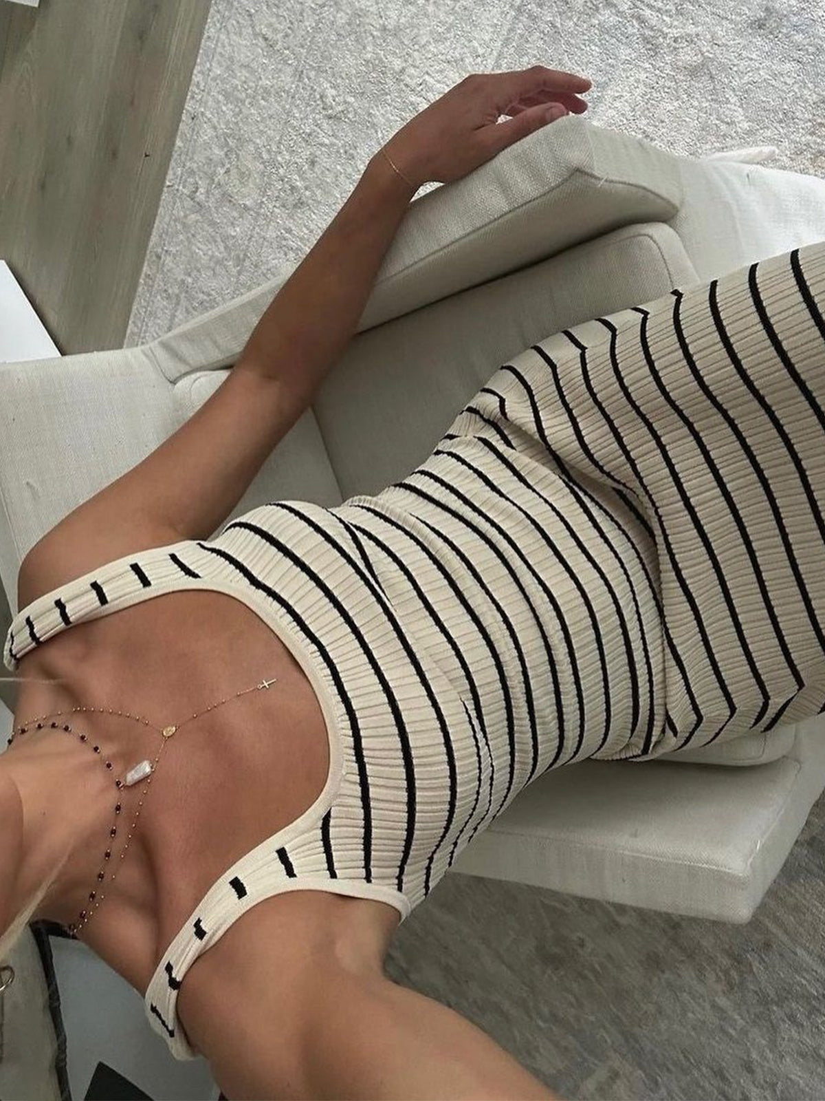 Old Money Aesthetics Striped Knit Maxi Dress