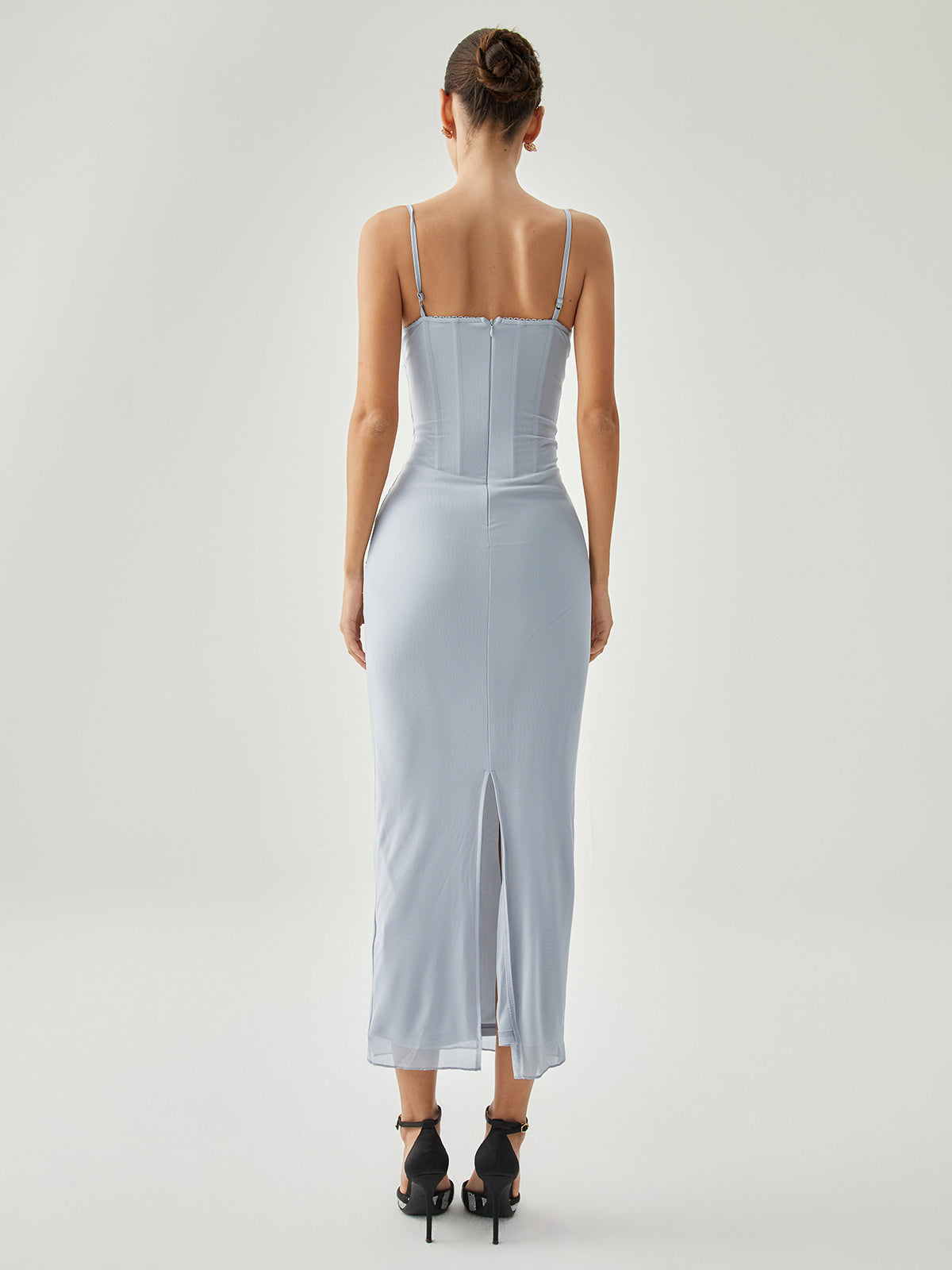 Ribbed Draped Mesh Tank Maxi Dress with Slit