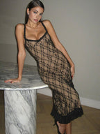 Lace Patchwork Cami Midi Dress - Delicate Lace, Flowy Midi Length