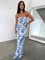 Multi-Flower Print Maxi Dress with Side Split