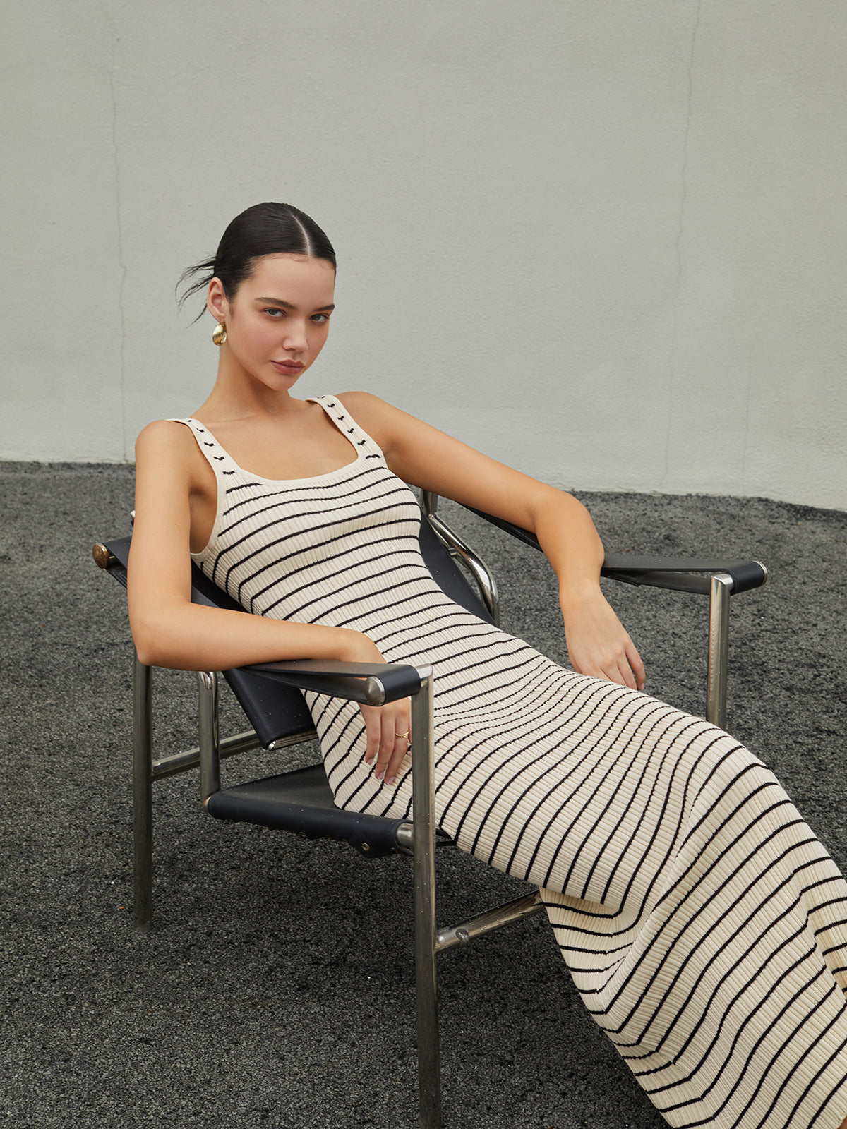 Old Money Aesthetics Striped Knit Maxi Dress