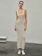 Old Money Aesthetics Striped Knit Maxi Dress