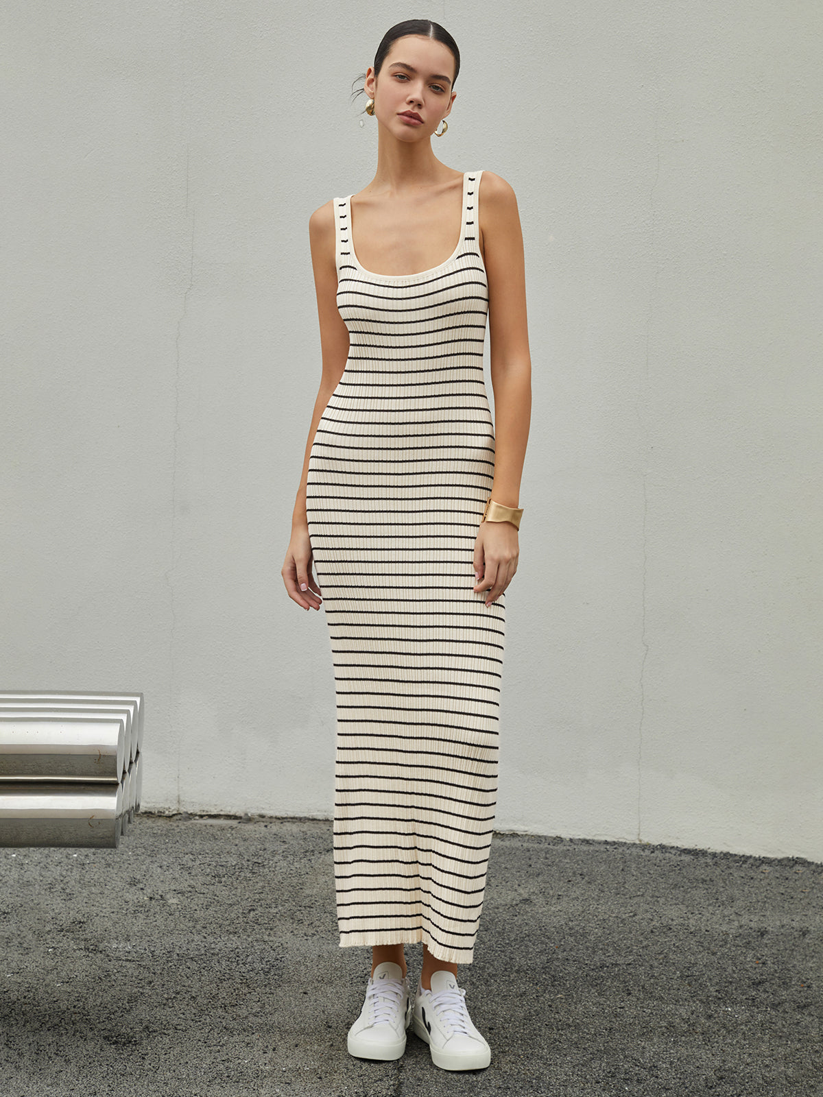 Old Money Aesthetics Striped Knit Maxi Dress