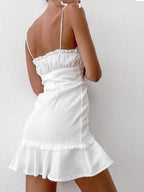 Sexy V-Neck Ruffle Skirt Bodycon Sling Dress - Short Length