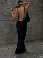 Elegant Satin Backless Maxi Dress