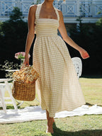 Chic Country Plaid Halter Maxi Dress with Criss-Cross Back
