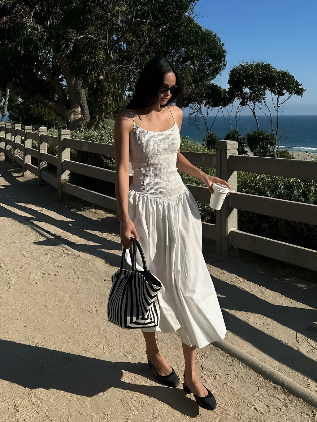 Effortless Shirred Cotton-Blend Camisole Midi Dress