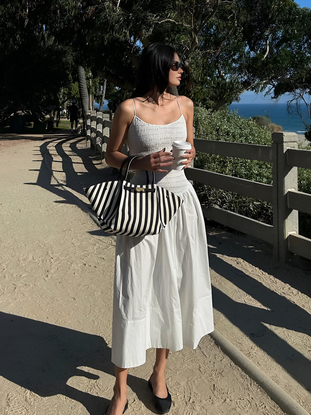 Effortless Shirred Cotton-Blend Camisole Midi Dress