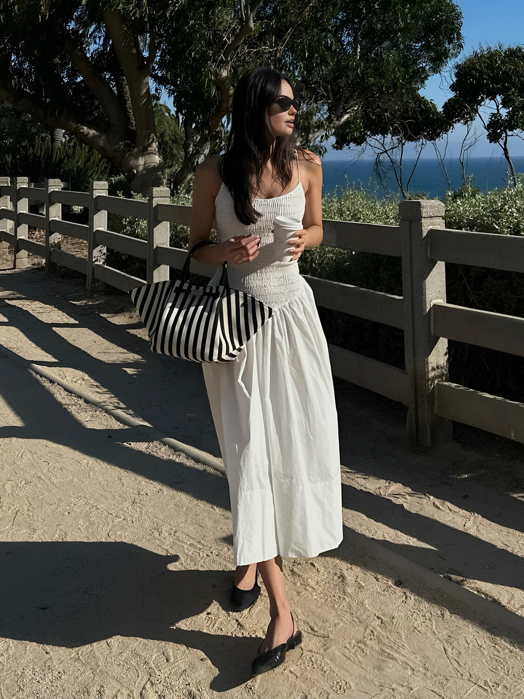 Effortless Shirred Cotton-Blend Camisole Midi Dress