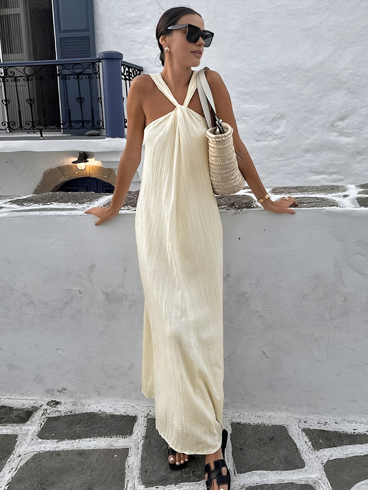 Creamy Halter-Neck Maxi Dress