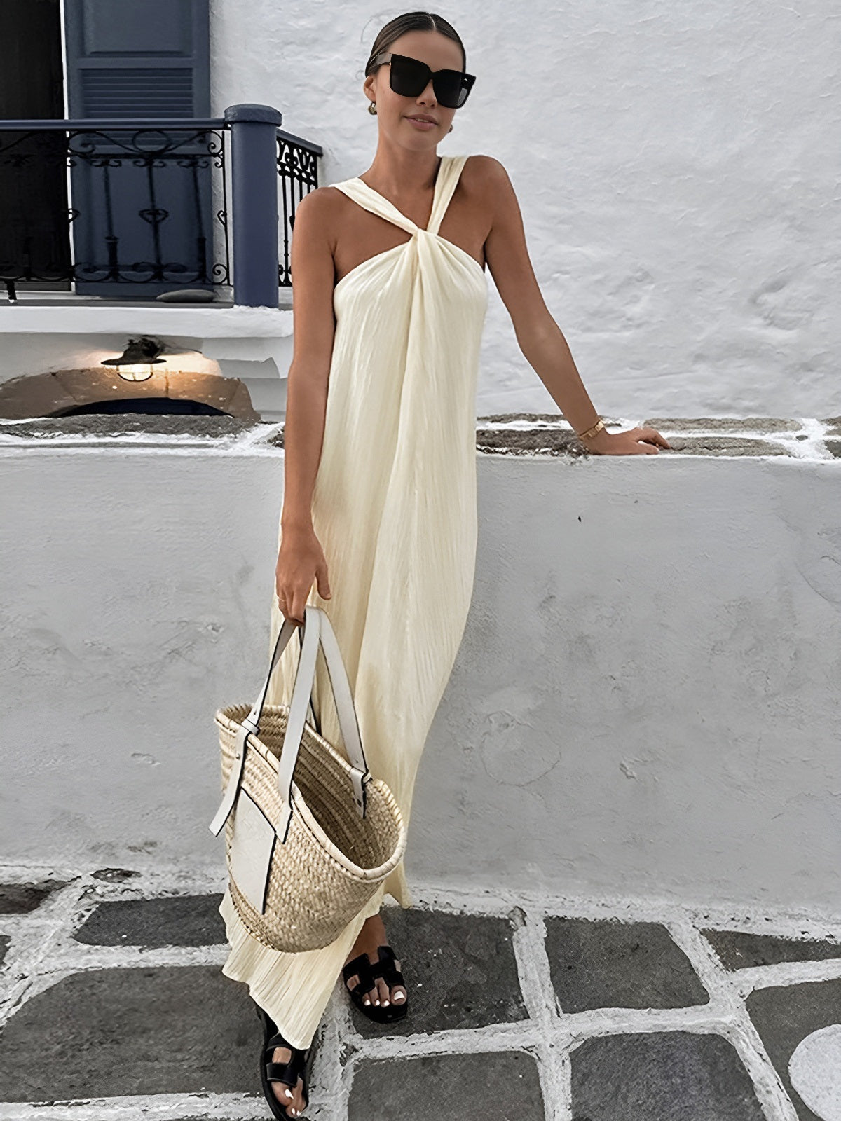 Creamy Halter-Neck Maxi Dress