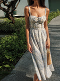 Sapphire Garden Floral Cami Midi Dress with Spaghetti Straps