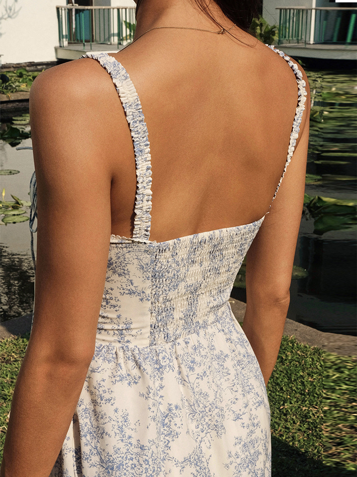 Sapphire Garden Floral Cami Midi Dress with Spaghetti Straps