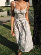 Sapphire Garden Floral Cami Midi Dress with Spaghetti Straps