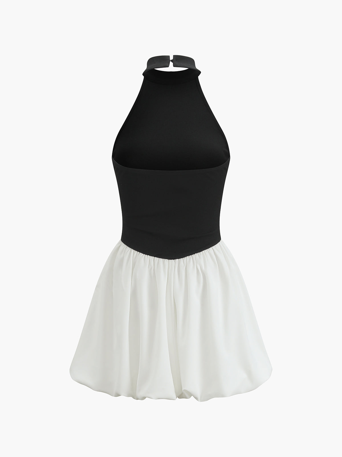 Two-Tone Halter Puff-Sleeve Mini Dress