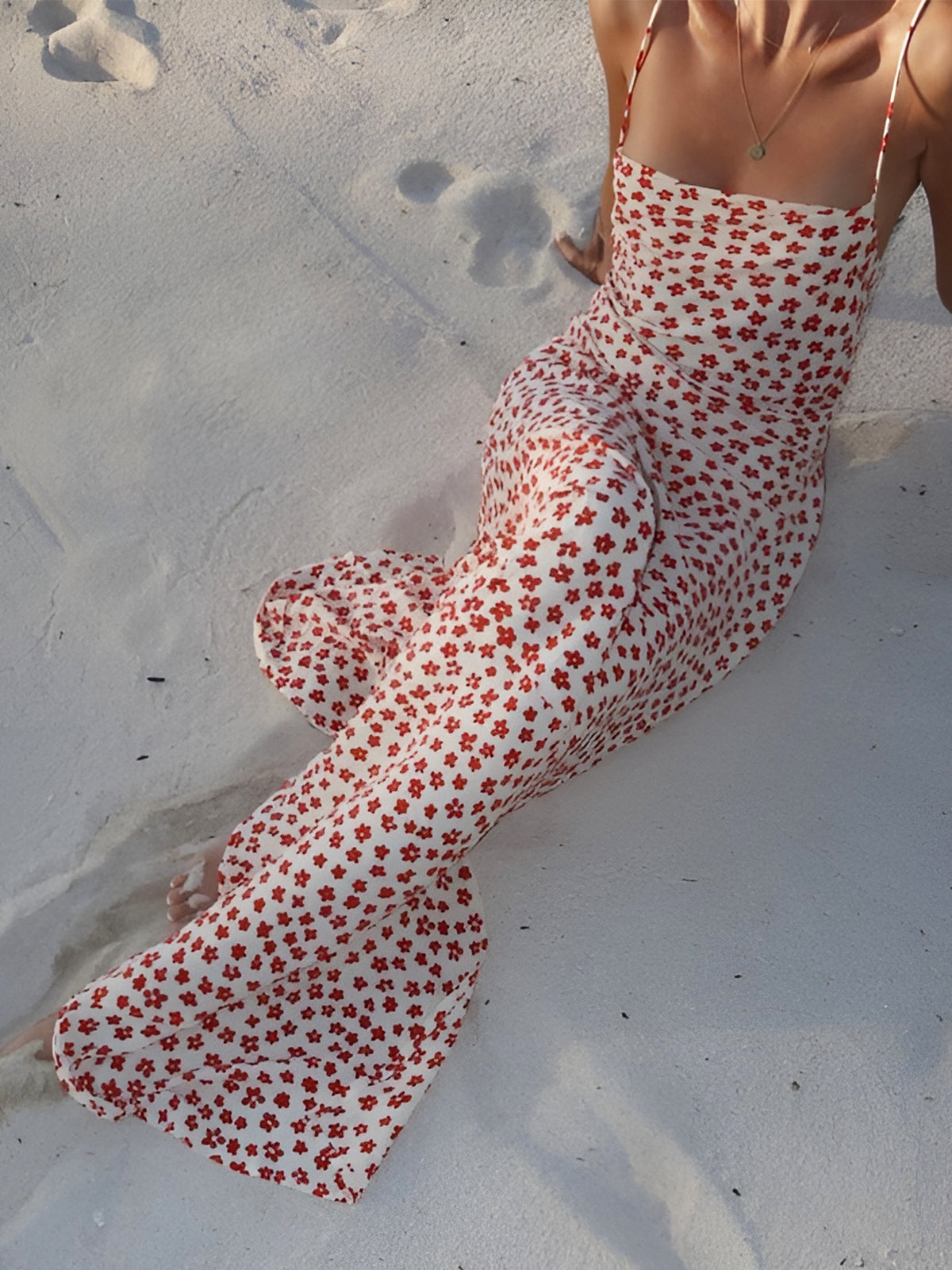 Floral-Print Strappy Sundress with Crisscross Detailing - Flowing Long Summer Dress