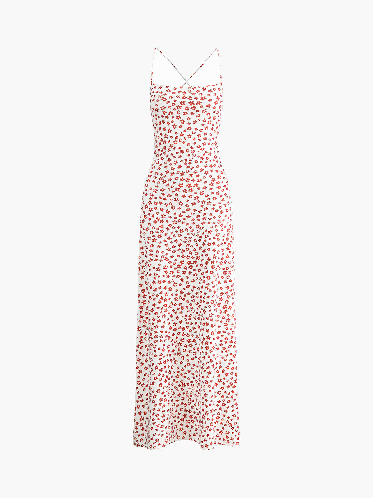 Floral-Print Strappy Sundress with Crisscross Detailing - Flowing Long Summer Dress