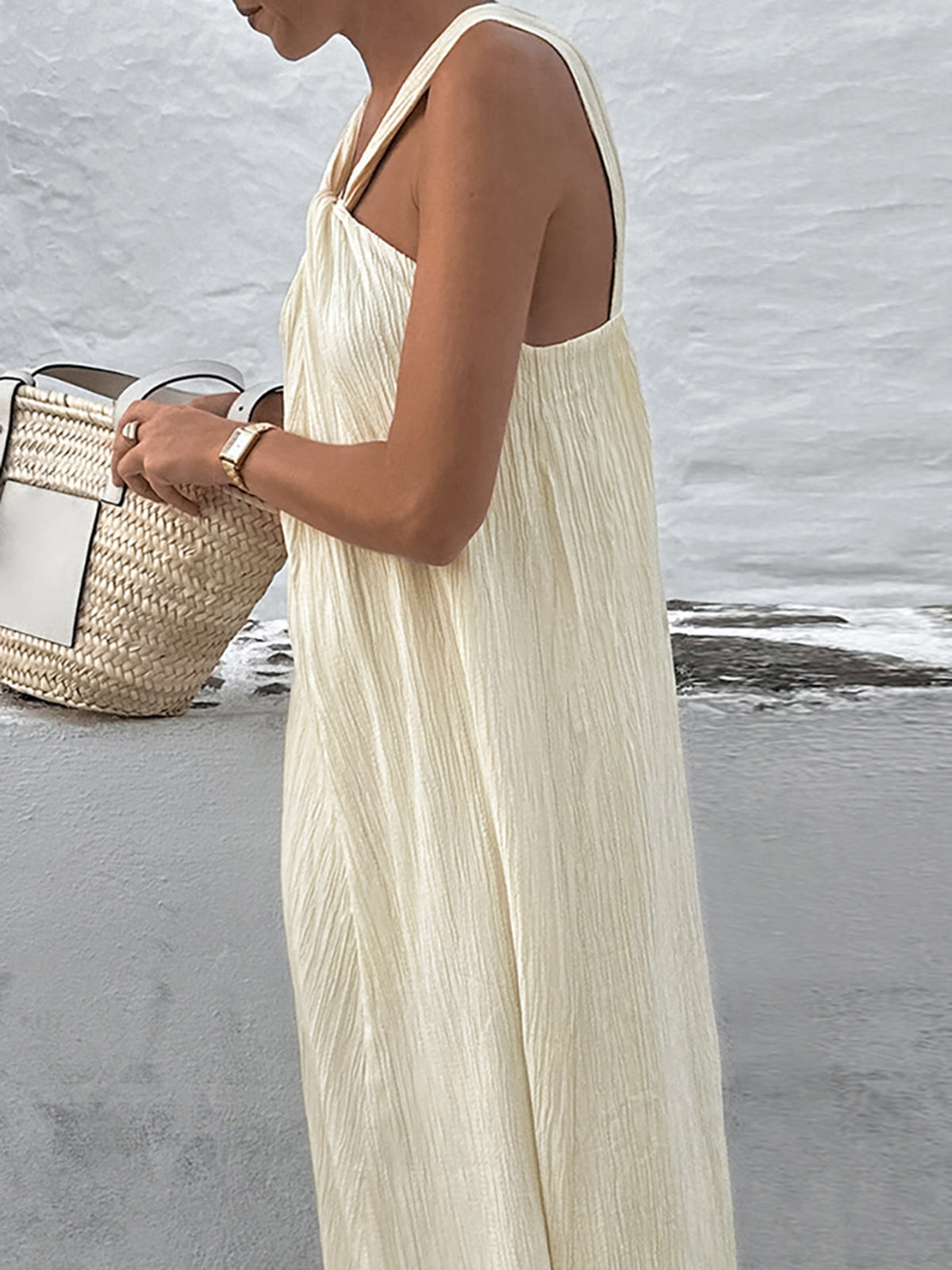 Creamy Halter-Neck Maxi Dress
