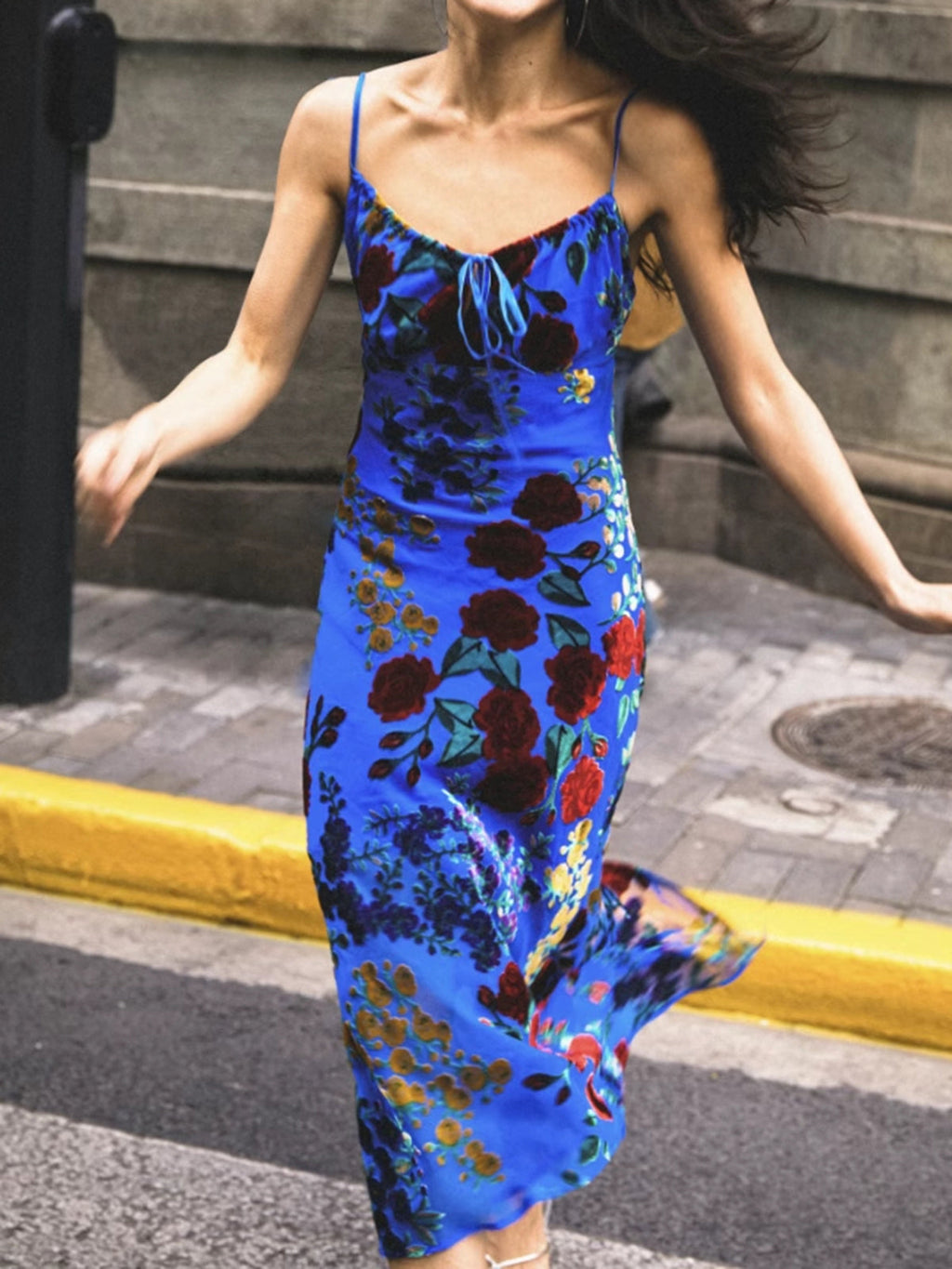 Lux Velvet Floral Appliqué Cami Dress