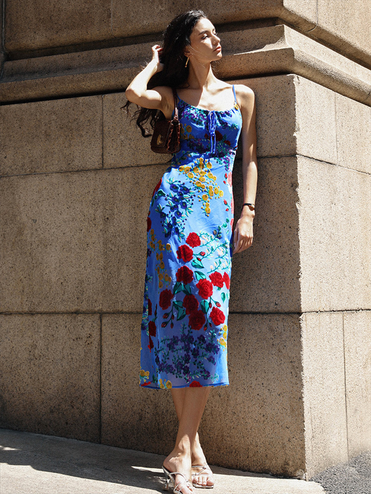 Lux Velvet Floral Appliqué Cami Dress