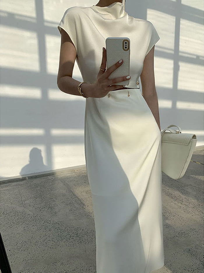 Cap-Sleeve Cutout Midi Dress - Modern, Flattering Silhouette