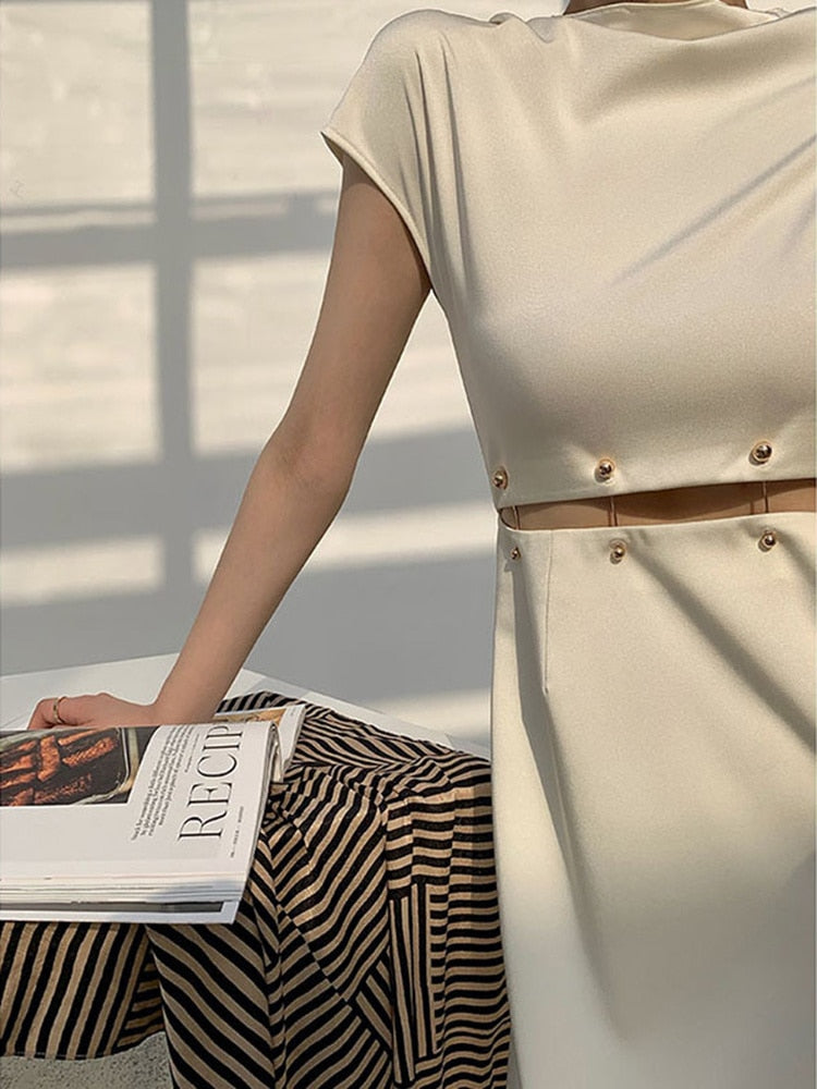 Cap-Sleeve Cutout Midi Dress - Modern, Flattering Silhouette