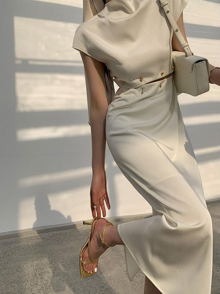 Cap-Sleeve Cutout Midi Dress - Modern, Flattering Silhouette