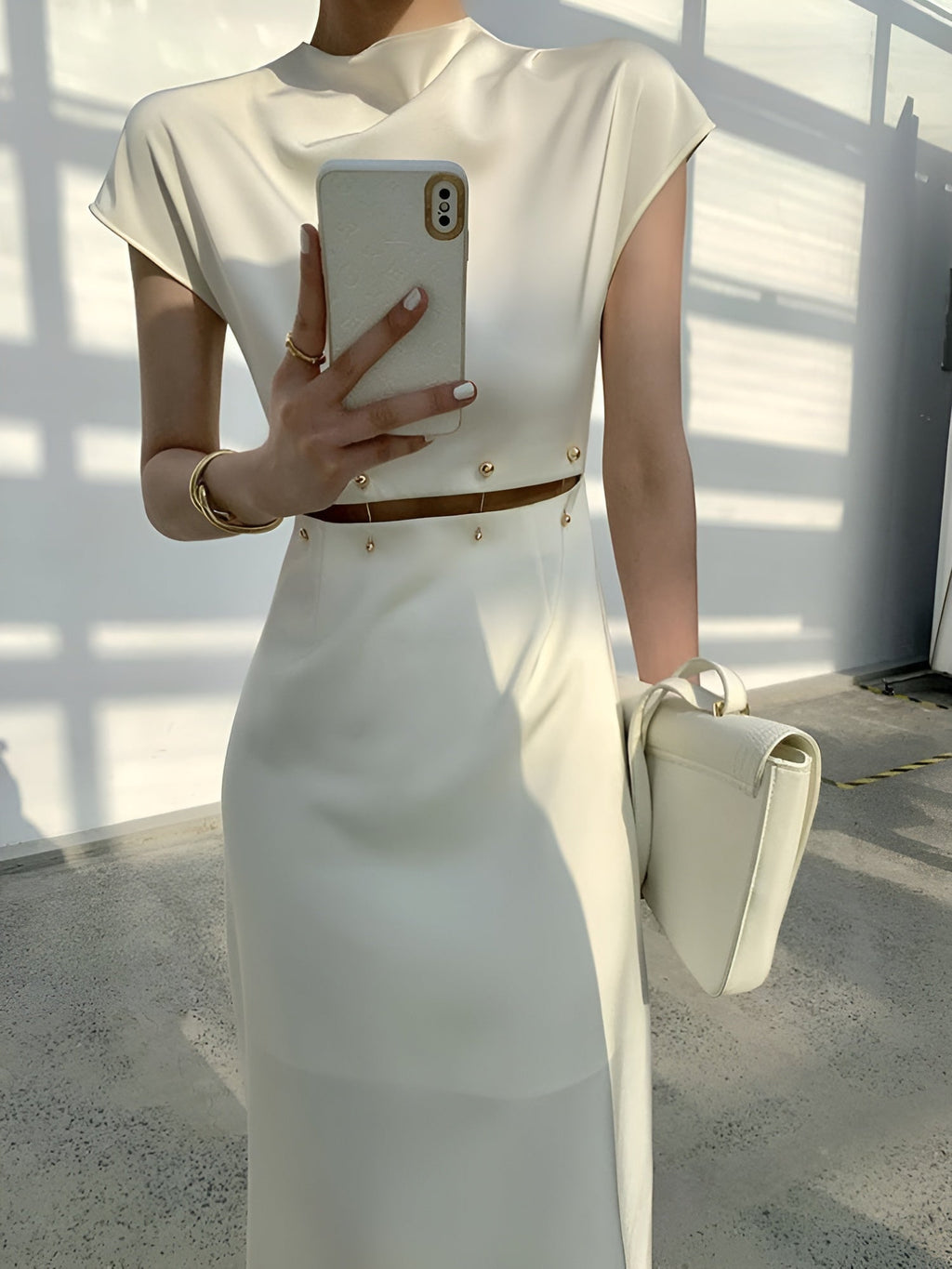 Cap-Sleeve Cutout Midi Dress - Modern, Flattering Silhouette