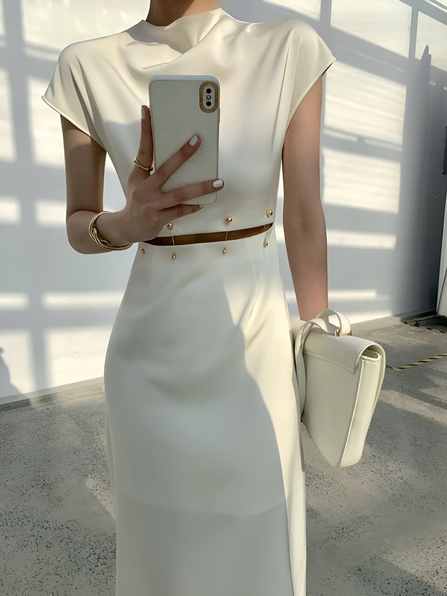 Cap-Sleeve Cutout Midi Dress - Modern, Flattering Silhouette