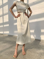 Cap-Sleeve Cutout Midi Dress - Modern, Flattering Silhouette
