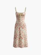 Floral-Print Trim Cami Midi Dress with Flowy Silhouette