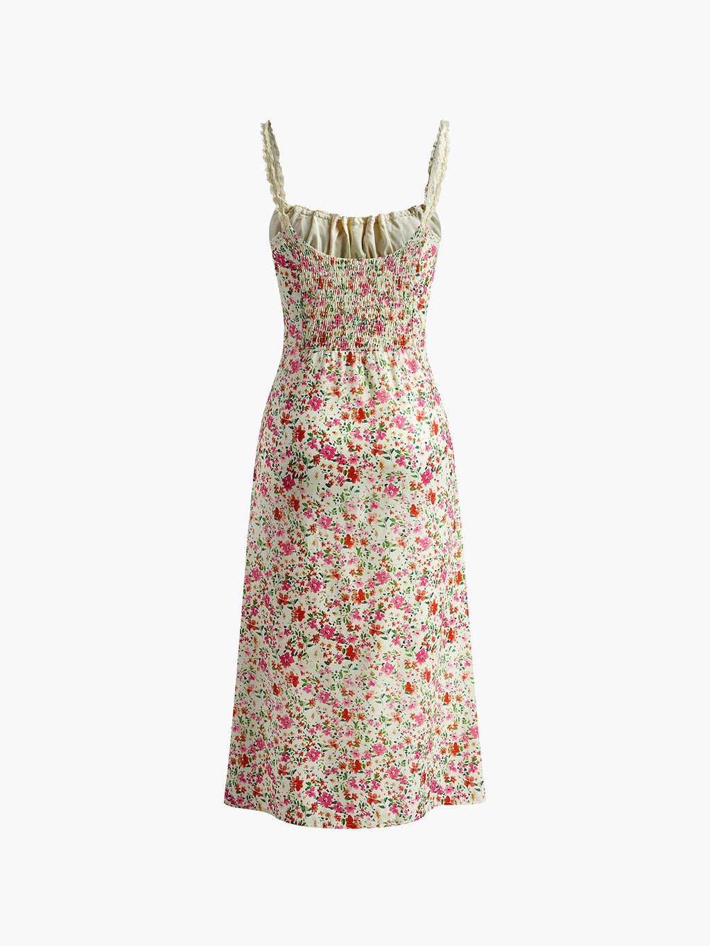 Floral-Print Trim Cami Midi Dress with Flowy Silhouette