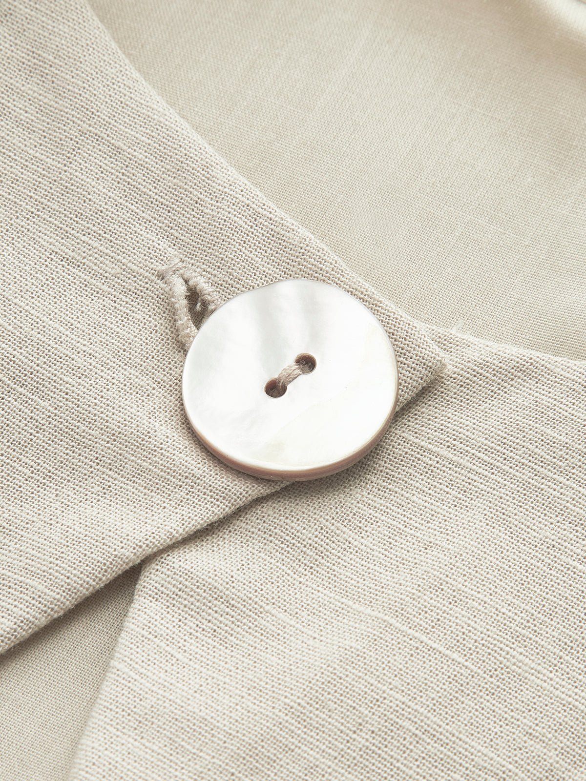 Breathable Cotton & Linen Pleated Maxi Dress with Cutout Detailing