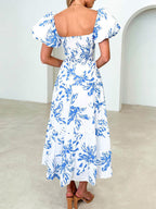 Chic Puff-Sleeve Midi Dress with Twist Detail