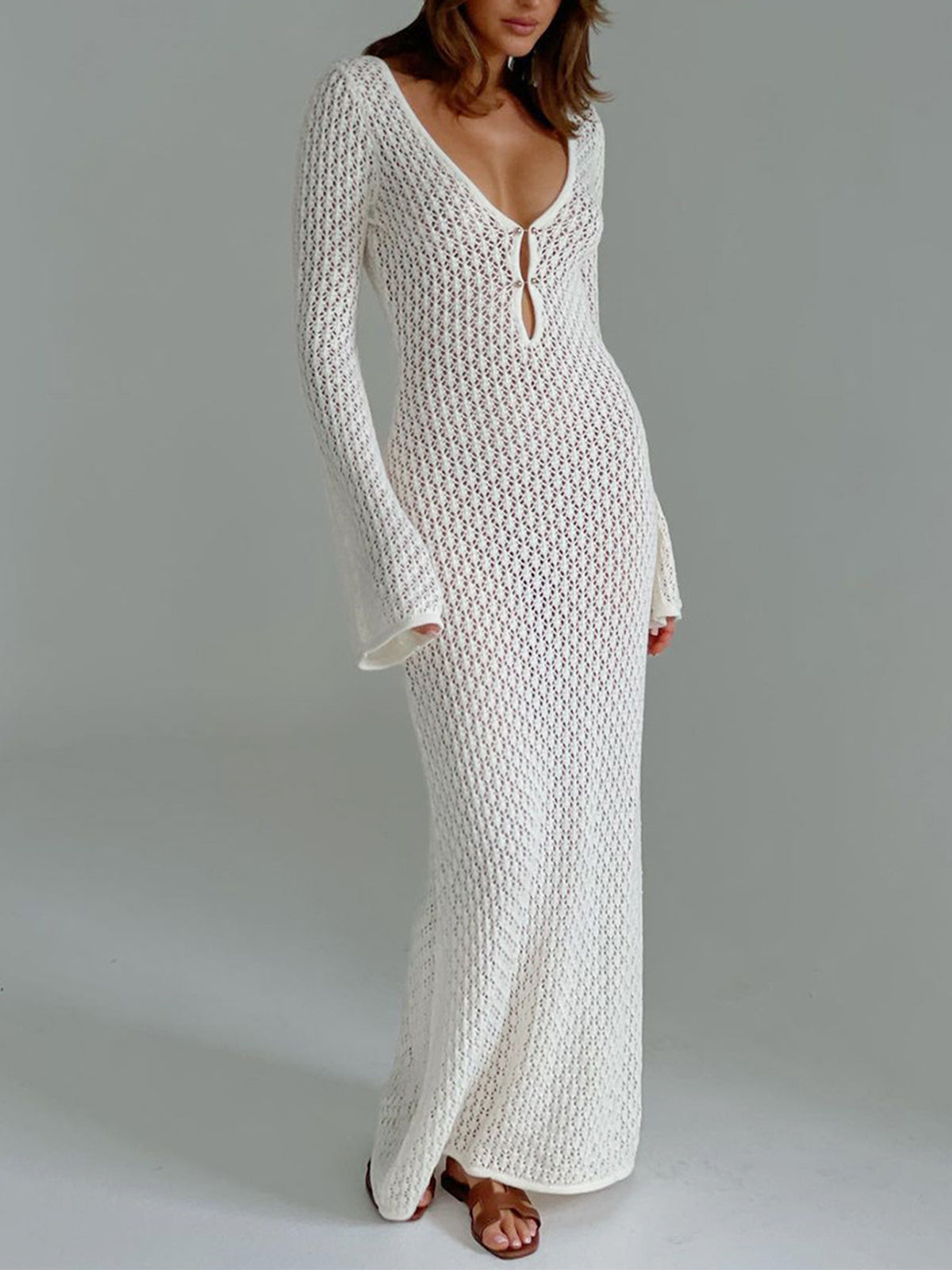 Chic Long-Sleeve Open-Back Cover-Up Dress