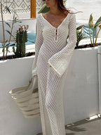 Chic Long-Sleeve Open-Back Cover-Up Dress