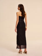 Semi-Sheer Strapless Dress in Ruched Floral Mesh